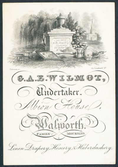 G A E Wilmot, cenaze levazımatçısı, ticaret kartı by English School