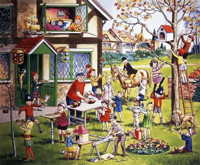 Garden scene with children (with hidden objects) by English School