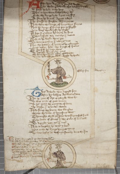 İngiltere krallarının soy kütüğü, c.1440-79 (parşömen üzerine kalem ve mürekkep) by English School