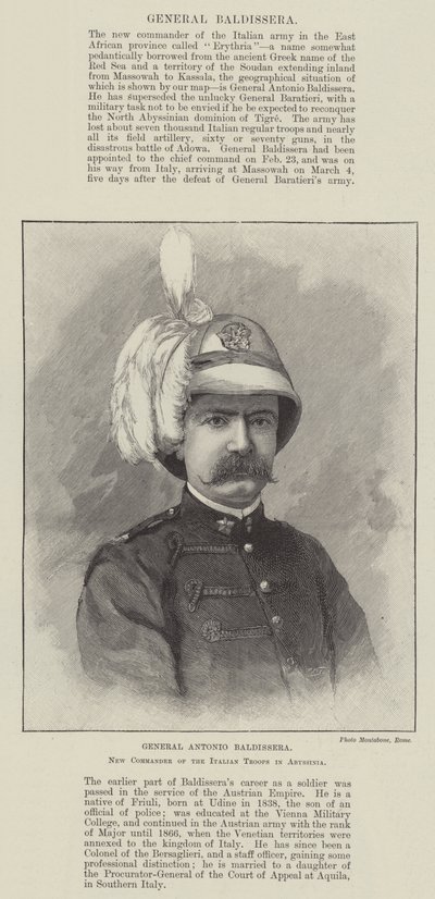 General Antonio Baldissera, İtalyan Birliklerinin Habeşistan