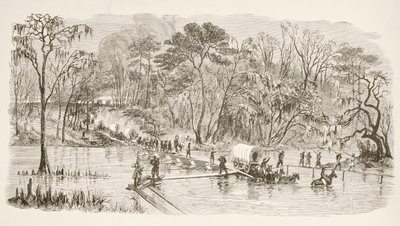 General Sherman'ın Birlikleri Denize Yürüyüş sırasında Edisto Nehri'ni geçiyor (litho) by English School