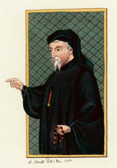 Geoffrey Chaucer (renkli gravür) by English School