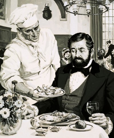 Patates gevreğinin mucidi George Crum, kreasyonunu sunuyor by English School