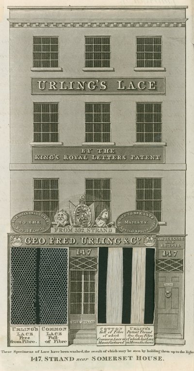 George Frederick Urling & Co, dantel satıcıları, 147 Strand, Somerset House yakınında, Londra by English School