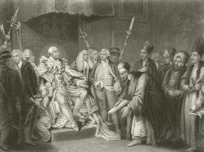 George III Türk büyükelçisini ve süitini kabul ediyor by English School