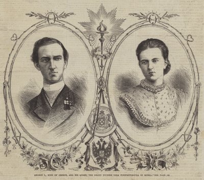 George I, Yunanistan Kralı ve Kraliçesi, Rusya Büyük Düşesi Olga Constantinovna (gravür) by English School