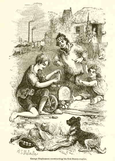 George Stephenson ilk Buhar motorunu inşa ediyor by English School