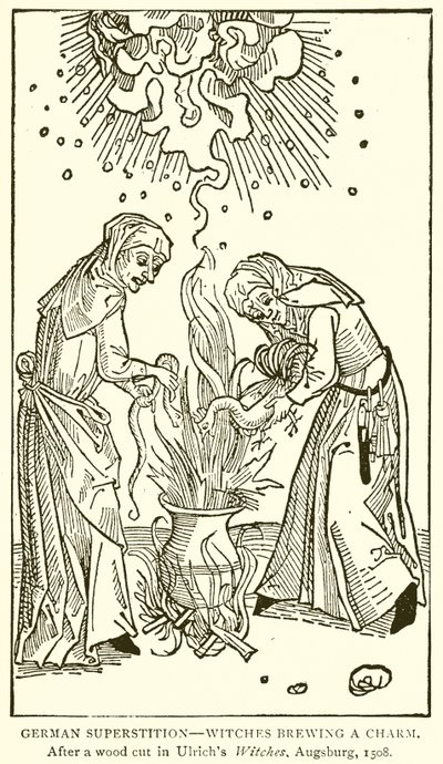 Alman batıl inancı - Büyü yapan cadılar. Ulrichs Witches, Augsburg, 1508