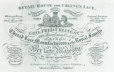 George Fred Curling & Co, iplik dantel üreticisi, ticari kart by English School