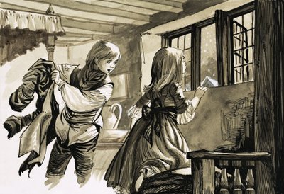 Kız ve erkek karda bakıyor by English School