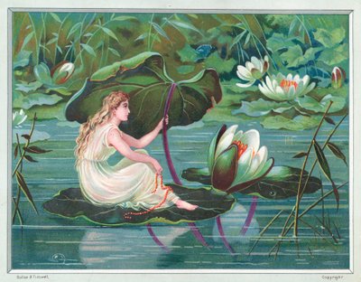 Pond, Noel Kartı Lily Pad üzerinde oturan kız by English School