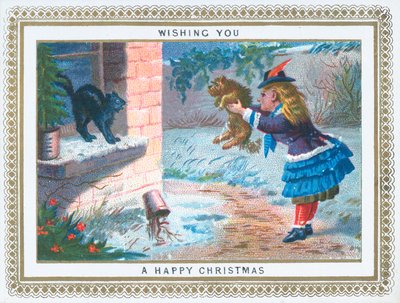 Kız köpek, Noel kartı ile kedi alay by English School