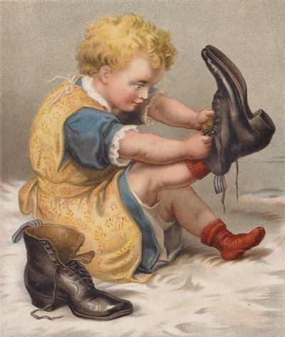 Annesinin botlarını deneyen kız (kromolito) by English School