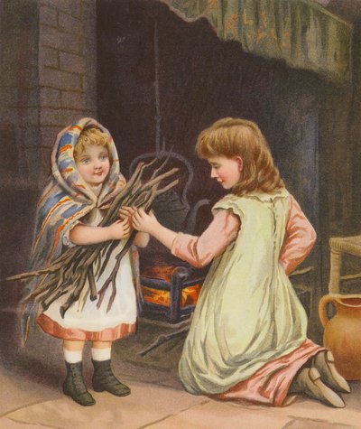Ateşe odun atan kızlar (chromolitho) by English School