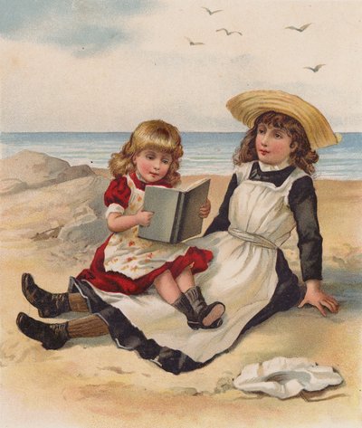 Sahilde kitap okuyan kızlar (chromolitho) by English School