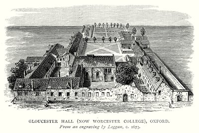Gloucester Hall (şimdi Worcester College), Oxford (gravür) by English School