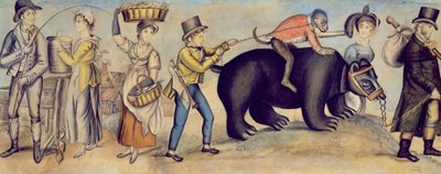 Fuara Gitmek, gösteri yapan bir ayı ve maymun detayı, 1815 dolayları by English School
