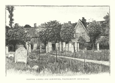 Gramer Okulları ve Almshouses, Walthamstow Kilise Bahçesi (gravür) by English School
