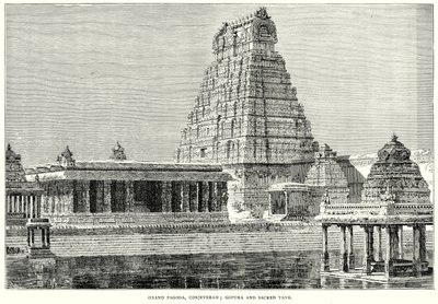 Büyük Pagoda, Conjeveram; Gopura ve Kutsal Tank (gravür) by English School