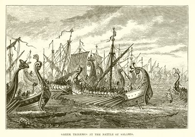 Salamis savaşında Yunan Triremleri by English School