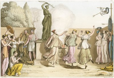 Diana heykeli etrafında dans eden Yunan kadınları by English School