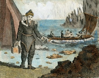 Grönlandlı kadın ve kayık, 1779 civarı (gravür) by English School