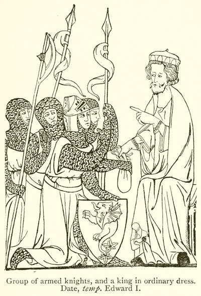 Silahlı Şövalyeler Grubu ve Sıradan Giysili Bir Kral. Tarih, Temp Edward I by English School