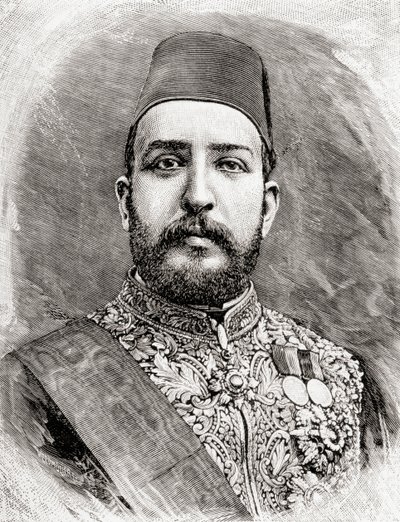 HH Muhammed Tevfik Paşa, Mısırlı Tawfik, 1890 (ahşap oyma) by English School