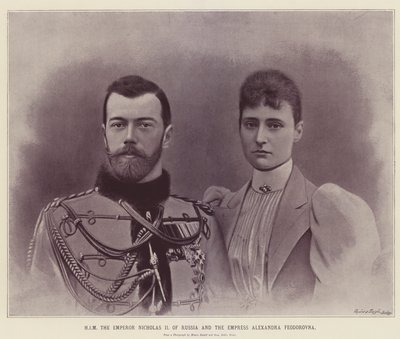 Rusya İmparatoru Nicholas II ve İmparatoriçe Alexandra Feodorovna (renkli taş baskı) by English School