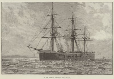 HMS Sultan, Malta yakınlarında mahsur kaldı (gravür) by English School