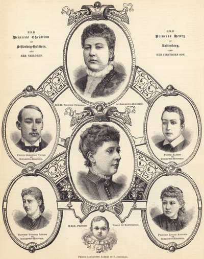 SAİK Schleswig-Holstein Prensesi Christian ve SAİK Battenberg Prensesi Henry ve Çocukları (gravür) by English School