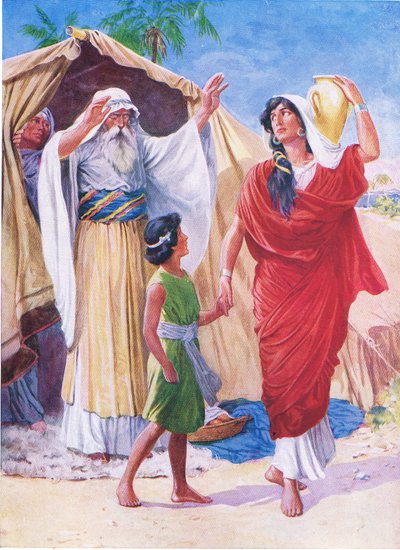 Hagar na Ishmael, bo mu gitabo cy’amashusho cya Bibiliya cyanditswe na Thomas Nelson, c.1950 by English School