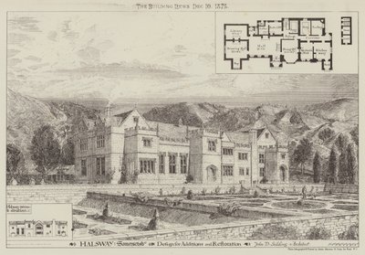 Halsway, Somersetshire, Eklemeler ve Restorasyon için Tasarım (gravür) by English School