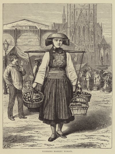Hamburg Pazar Kadını (gravür) by English School