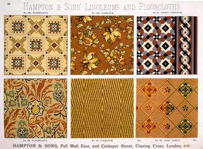 Hampton & Sons, Linolyumlar ve Yer Örtüleri için Tasarımlar, 19. yüzyılın sonları by English School