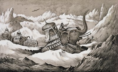 Hannibal (MÖ 247-c.183) ve savaş filleri Alpleri geçerken by English School