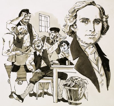 Hans Christian Andersen entertains his fellow apprentices by singing by English School