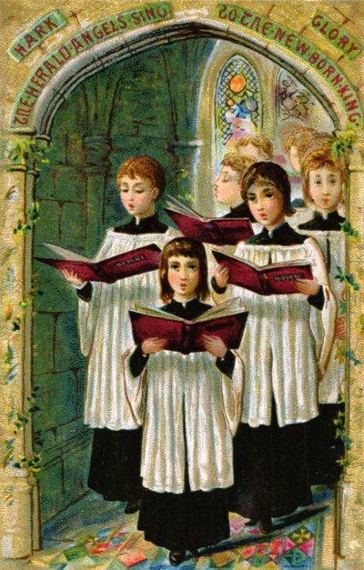 "Hark the Herald Angels Sing", Viktorya dönemi kartpostalı by English School
