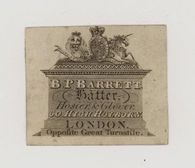 Şapkacılar, BP Barrett, ticaret kartı by English School