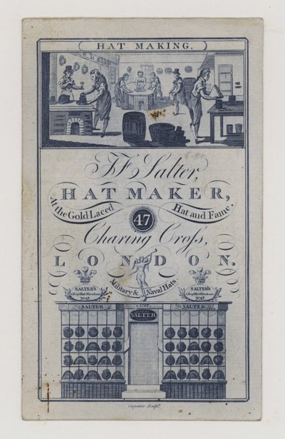 Şapkacılar, Salter, ticaret kartı by English School