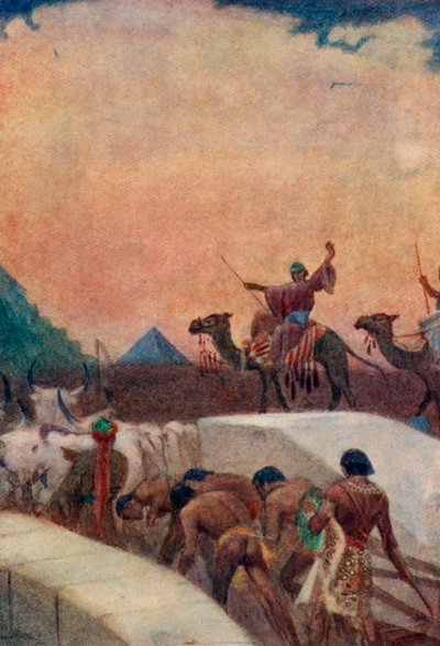 Piramitler için Taş Bloklarının Taşınması (renkli litografi) by English School