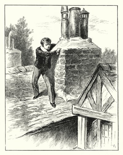 "Bir baca yığınının etrafına tırmandı" (gravür) by English School