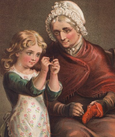 Büyükanneye Yardım (renkli taş baskı) by English School
