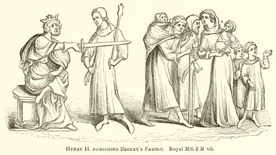 Henry II, Beckets Ailesini sürgüne gönderiyor by English School