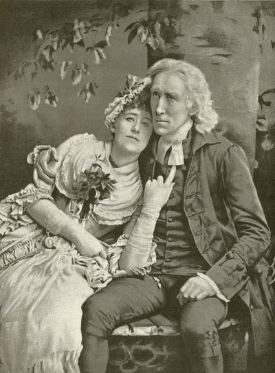 Papaz rolünde Henry Irving ve Olivia rolünde Ellen Terry (gravür) by English School