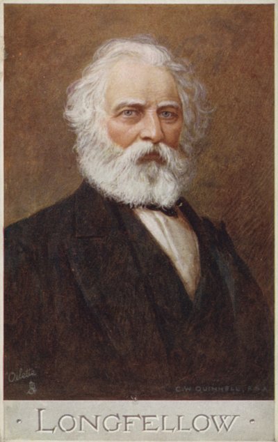Henry Wadsworth Longfellow (1807-1882), Amerikalı şair (renkli taş baskı) by English School