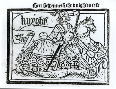 Burada Begynneth the Knightes Tale, William Caxton (c.1422-91) 1434 tarafından basılan Geoffrey Chaucer (c.1345-1400) tarafından Canterbury Masalları