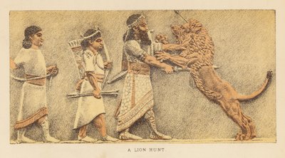 Herodot: Bir aslan avı (renkli taş baskı) by English School