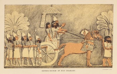 Herodot: Sennacherib savaş arabasında (renkli taş baskı) by English School