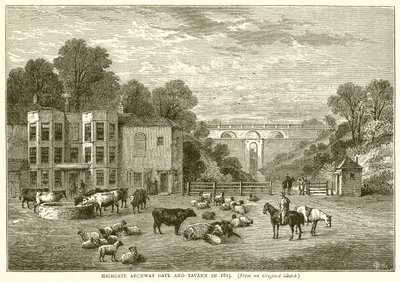 1825 yılında Highgate Archway Kapısı ve Taverna by English School